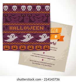 Halloween two sides poster or flyer. Vector illustration. Fashionable party invitation. Place for your text message. Menu design.