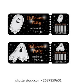 Halloween two tickets design template. Coupons for event, holiday and party. Ghosts vector illustrations.