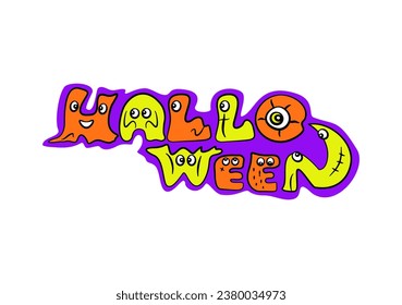halloween typeface with cartoon charactor vector