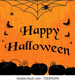 Halloween Typographic banner calligraphy with Scary elements such as web,Spider, pumpkin and bat with vector lettering Happy Halloween. Vector illustration