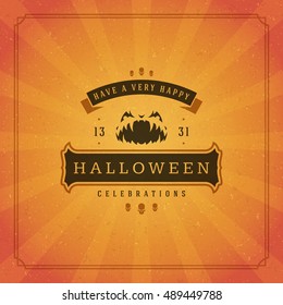 Halloween Typographic Greeting Card Design Vector Background.  celebration Label good for poster or flyer. EPS 10.