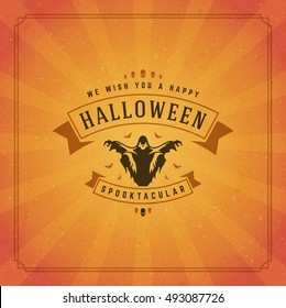 Halloween Typographic Greeting Card Design Vector Background. Halloween celebration Label good for poster or flyer. EPS 10.