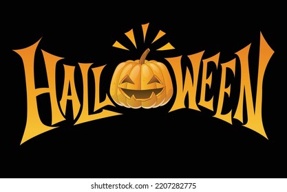 Halloween Typography with Cartoon Pumpkin Lantern