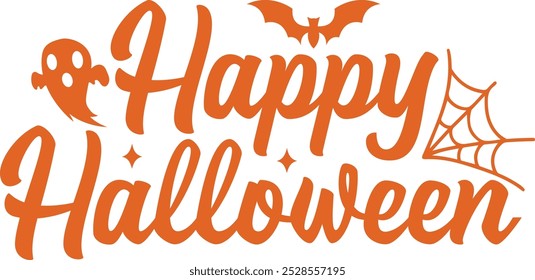 Halloween typography design on plain white transparent isolated background for card, shirt, hoodie, sweatshirt, apparel, card, tag, mug, icon, poster or badge, Happy Halloween