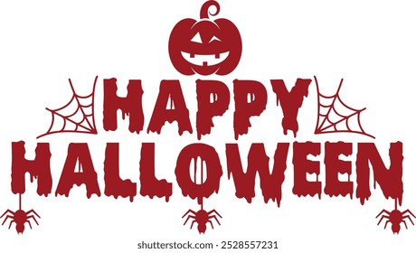 Diseño de tipografía de Halloween en fondo aislado transparente blanco liso para tarjeta, camisa, sudadera con capucha, sudadera, ropa, tarjeta, etiqueta, taza, icono, póster o insignia, feliz Halloween