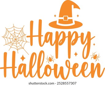 Diseño de tipografía de Halloween en fondo aislado transparente blanco liso para tarjeta, camisa, sudadera con capucha, sudadera, ropa, tarjeta, etiqueta, taza, icono, póster o insignia, feliz Halloween