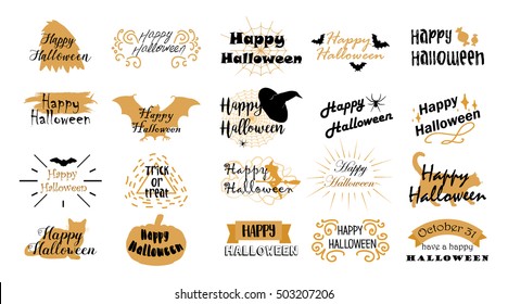 Halloween typography, lettering. Banner design, fabric print. Horror elements. Halloween party. Trick or treat. Vector 10 eps.