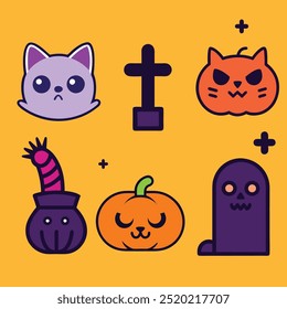 Tipografia de Halloween com bruxas e abóboras para cartões de férias