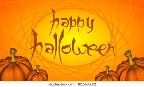 Halloween typography with spider web background and orange yellow pumpkin used for greeting cards, templates, banners, posters celebrating halloween holidays