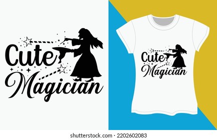 Halloween typography t-shirt design, Cute Magician. Halloween SVG cut files design. Halloween Sublimation SVG Cut file Design.