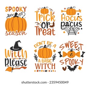 Halloween Typography T-shirt Design Set and Spooky Elements