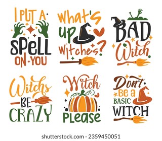 Halloween Typography T-shirt Design Set and Spooky Elements