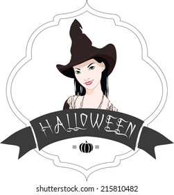 Halloween typography and witch illustrationd. Vector, Eps 10.