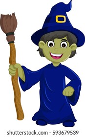Halloween ugly witch with a hat and broom