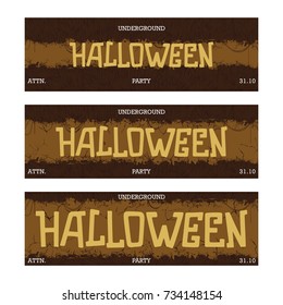 Halloween Underground night party. Creative thematic horizontal banner. Horror style template.
 Three different sizes. Vector illustration