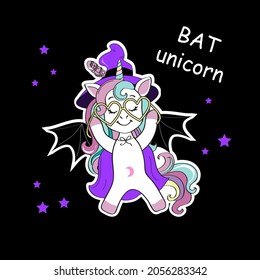 Halloween unicorn in bat costume. Vector illustration cartoon animals