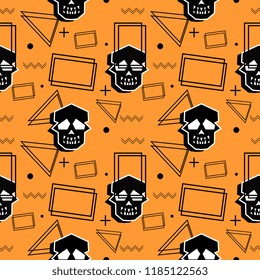 Halloween unique skull and geometric seamless pattern. vector illustration for fashion textile print and wrapping with festive design.