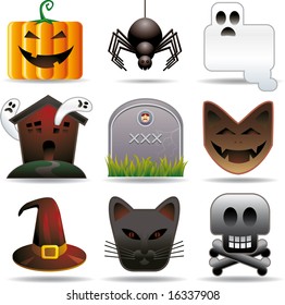 Halloween utilities. Nine halloween related objects in stylish aspect. All in separated layers