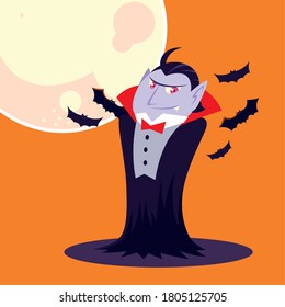 Halloween vampire cartoon with moon design, Holiday and scary theme Vector illustration