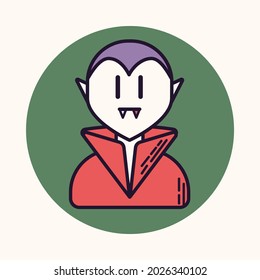 Halloween vampire character. Simple linear flat icon. Colorful magic isolated illustration. Vector design