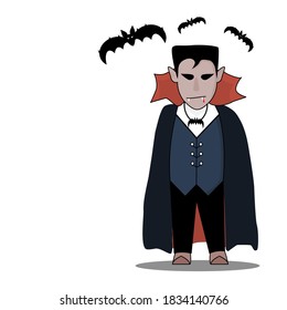 Vampire-Charater Halloween und Fledermaus-Vektorgrafik