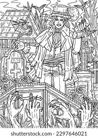 Halloween Vampire and Coffin Adults Coloring Page