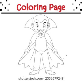 Halloween página de coloración de vampiros para niños. Ilustración vectorial en blanco y negro para libro de colorantes