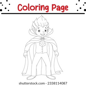 Halloween vampire coloring page. Halloween Trick or Treat Black and white vector illustration for coloring book