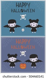 Halloween Vampire costume children illustrations poster card set