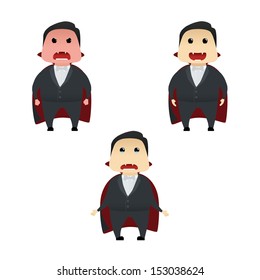 Halloween vampire dracula set doing actions over white background