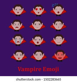 Halloween vampire emoji set. Flat vector illustration.