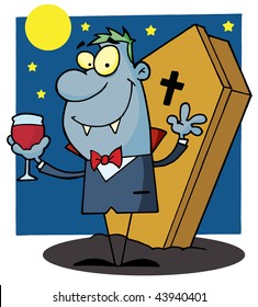 Halloween vampire with a glass