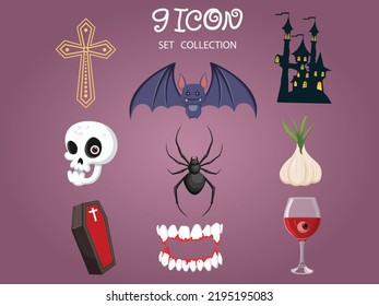 Halloween Vampire Icon Set Collection. Concept Cartoon Halloween Day Elements. Vector Illustration For Holiday. Halloween characters collection