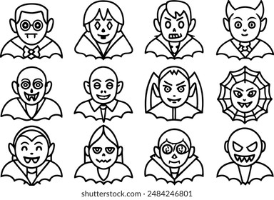 Halloween vampire icon set. Line Icon. Editable Stroke.