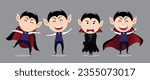Halloween vampire man characters vector set design. Halloween dracula character collection in cute spooky and scary wearing cape costume elements. Vector illustration party mascot collection.
