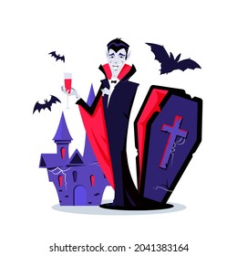 Halloween vampire - modern vector cartoon style poster