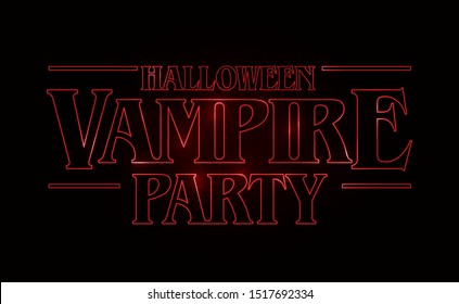 Halloween Vampire party text design, Halloween word with Red glow text on black background. 80's style, eighties design. Vector illustration