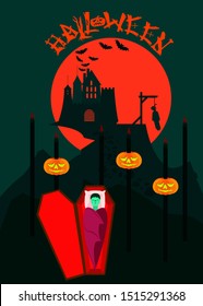 Halloween, vampire, pumpkin and pikes theme art. Vector illustration