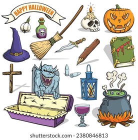 Halloween. Various holiday elements on a white background