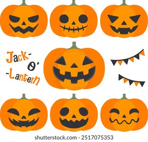 Halloween various jack-o-lantern illustration set