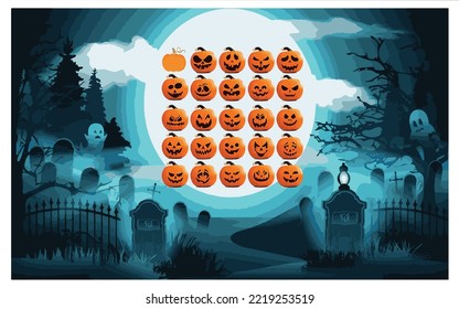 halloween various models of pumpkin graveyard background grave