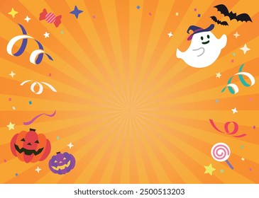 Halloween vector abstract with flying ghosts and jack-o-lanterns