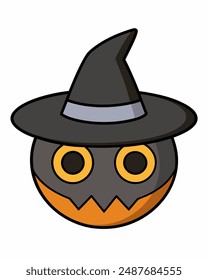 Halloween Vector Art: Creepy Black Character with Halloween Hat Icon Sticker Vector Illustration