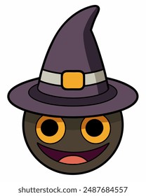Halloween Vector Art: Creepy Black Character with Halloween Hat Icon Sticker Vector Illustration