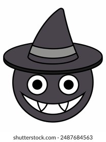 Halloween Vector Art: Creepy Black Character with Halloween Hat Icon Sticker Vector Illustration