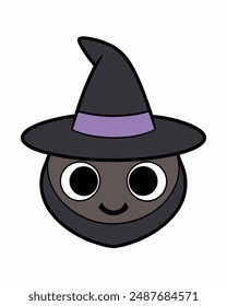 Halloween Vector Art: Creepy Black Character with Halloween Hat Icon Sticker Vector Illustration