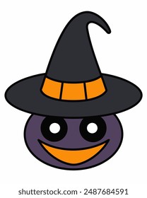 Halloween Vector Art: Creepy Black Character with Halloween Hat Icon Sticker Vector Illustration