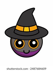 Halloween Vector Art: Creepy Black Character with Halloween Hat Icon Sticker Vector Illustration