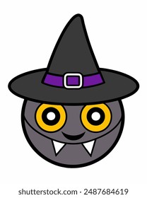 Halloween Vector Art: Creepy Black Character with Halloween Hat Icon Sticker Vector Illustration