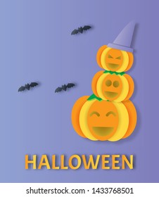  Halloween vector background and card . Paper cut and craft  style. Vector illustration